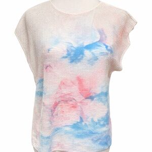 Bianco & Blu - New - Made in Italy Watercolor Knit Top Size M Boho  Coastal Chic